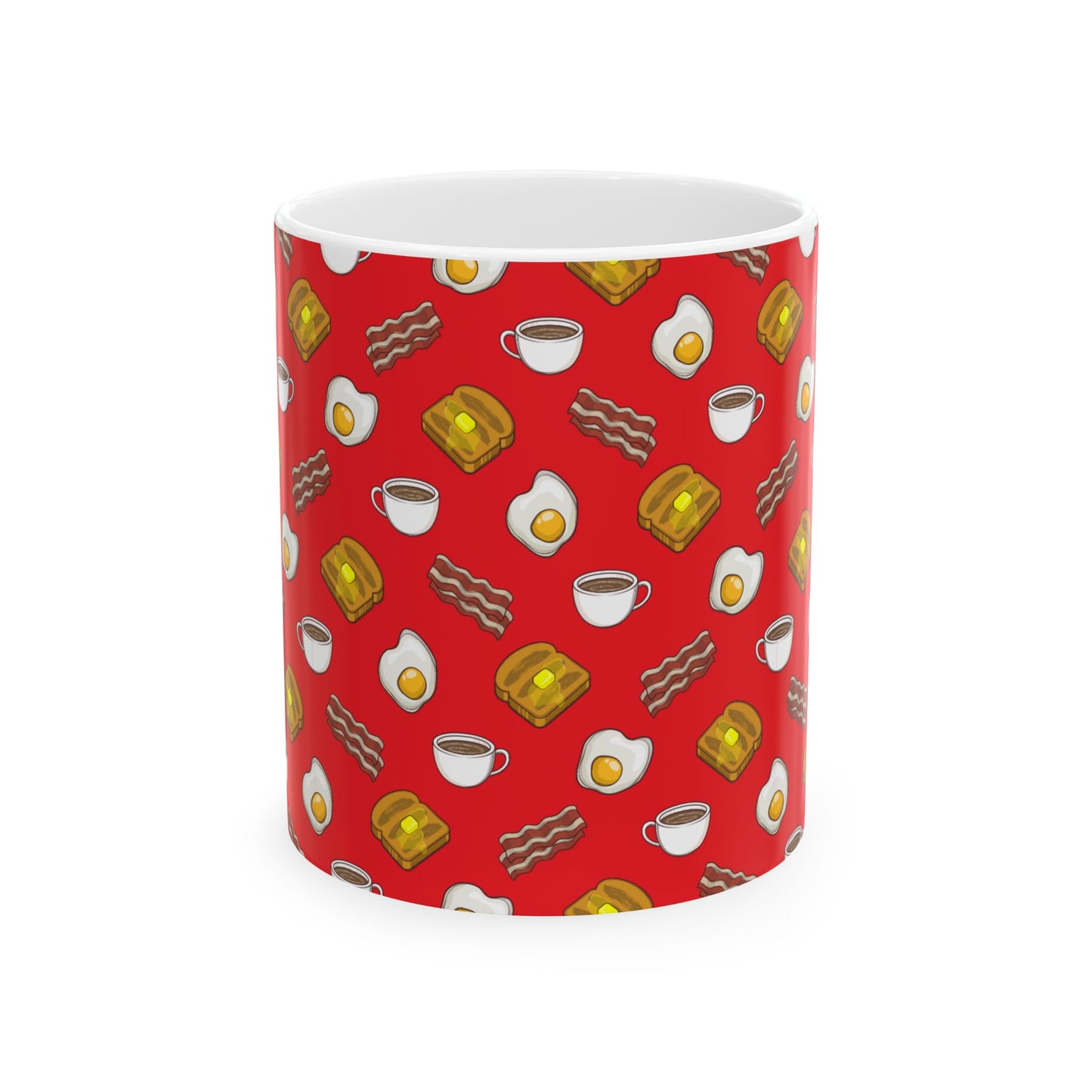 Breakfast Pattern Ceramic Mug - Bacon, Egg, Toast & Coffee