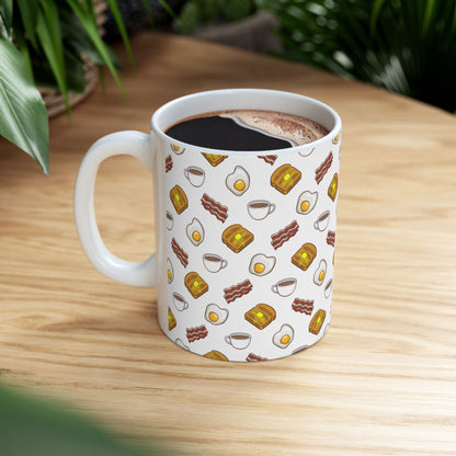 Breakfast Pattern Ceramic Mug - Bacon, Egg, Toast & Coffee
