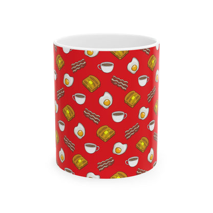 Breakfast Pattern Ceramic Mug - Bacon, Egg, Toast & Coffee
