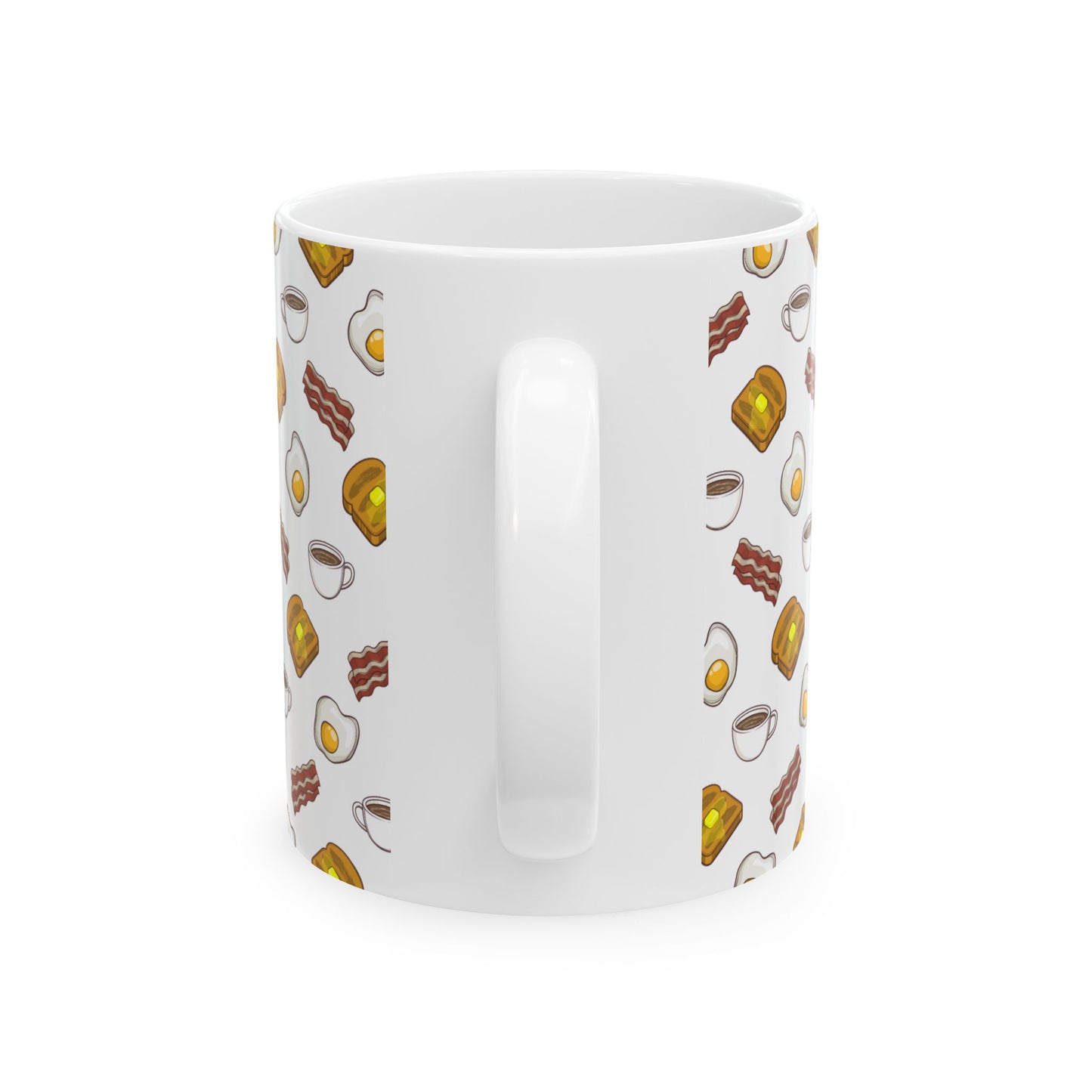 Breakfast Pattern Ceramic Mug - Bacon, Egg, Toast & Coffee