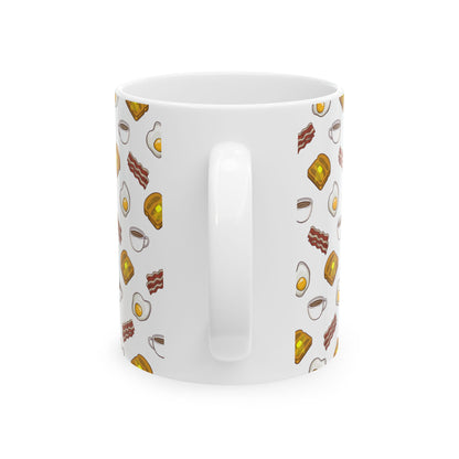 Breakfast Pattern Ceramic Mug - Bacon, Egg, Toast & Coffee