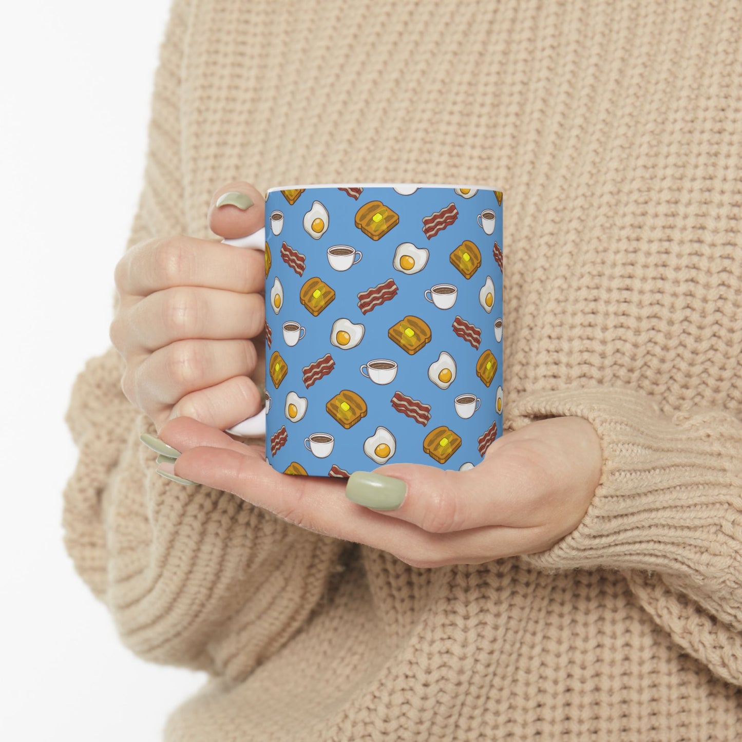 Breakfast Pattern Ceramic Mug - Bacon, Egg, Toast & Coffee