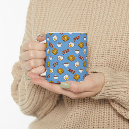 Breakfast Pattern Ceramic Mug - Bacon, Egg, Toast & Coffee