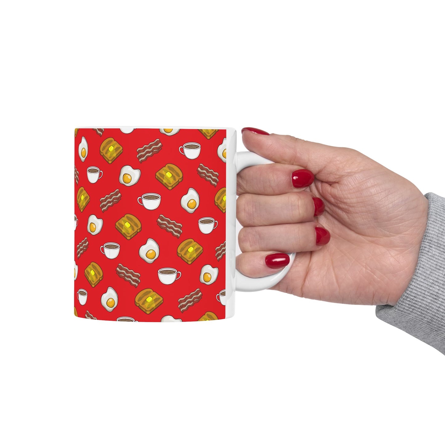 Breakfast Pattern Ceramic Mug - Bacon, Egg, Toast & Coffee