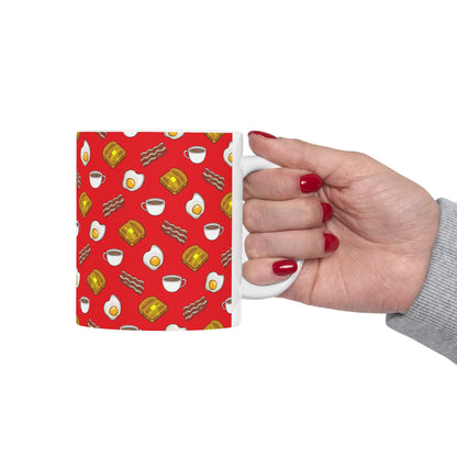 Breakfast Pattern Ceramic Mug - Bacon, Egg, Toast & Coffee