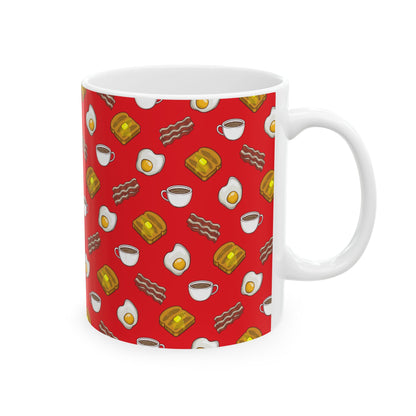 Breakfast Pattern Ceramic Mug - Bacon, Egg, Toast & Coffee