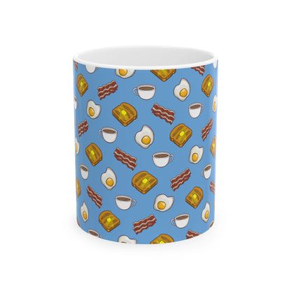 Breakfast Pattern Ceramic Mug - Bacon, Egg, Toast & Coffee