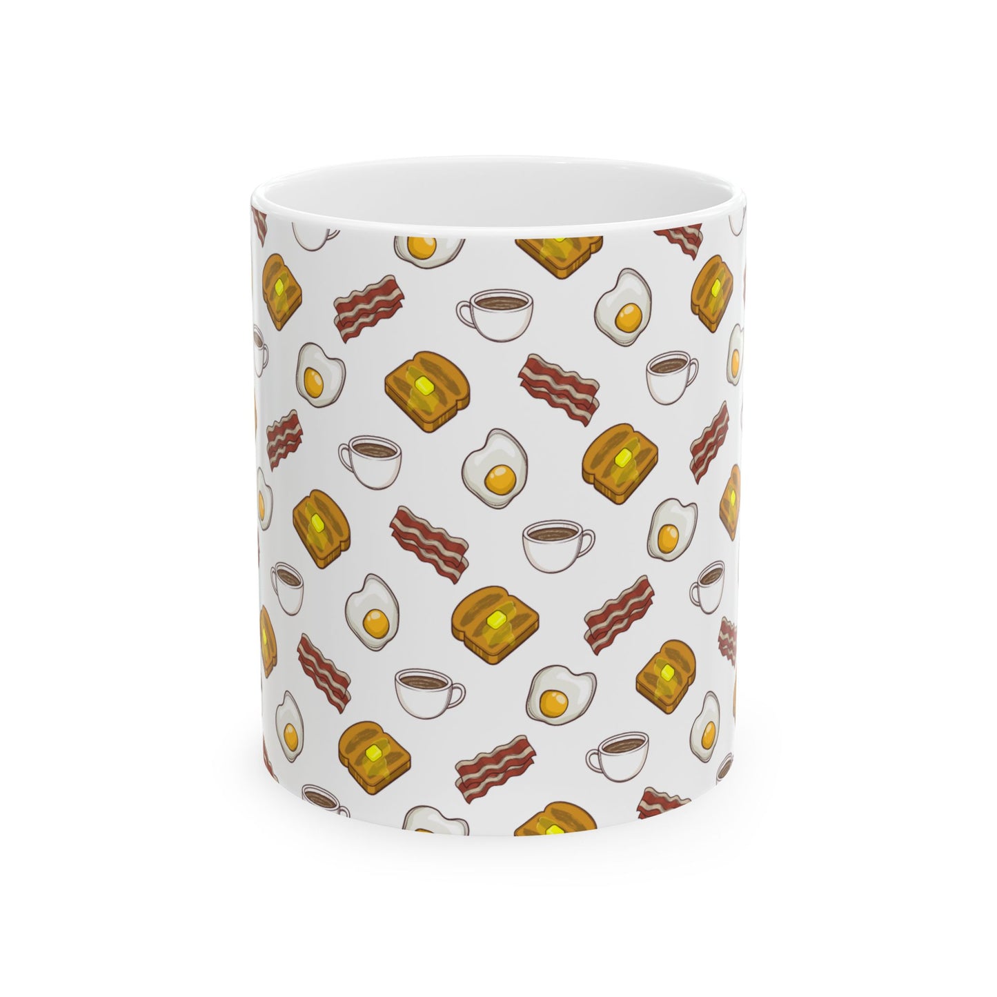 Breakfast Pattern Ceramic Mug - Bacon, Egg, Toast & Coffee