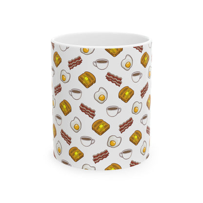 Breakfast Pattern Ceramic Mug - Bacon, Egg, Toast & Coffee