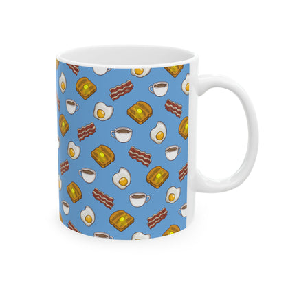 Breakfast Pattern Ceramic Mug - Bacon, Egg, Toast & Coffee