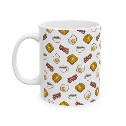 Breakfast Pattern Ceramic Mug - Bacon, Egg, Toast & Coffee